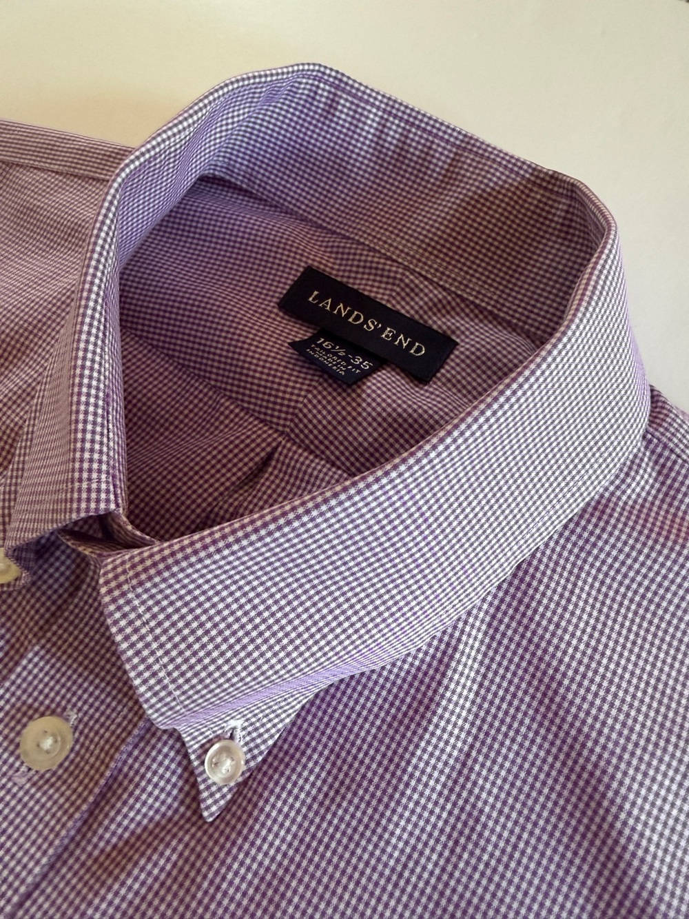 Lands’ End Men’s Tailored Fit Dress Shirt – 16½ x 35 – Purple Micro Check
